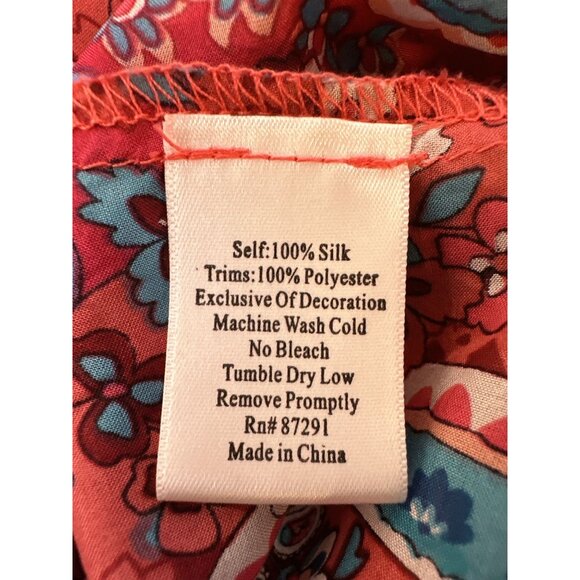 Johnny Was Silk Coral Sheer Floral Tunic Top w/Lace Trim Size L - Picture 10 of 10